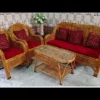 Luxury Rattan Sofa Set (Red Pattern Cushions)
