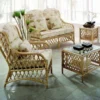 Cane Sofa Set with Glass Center Table