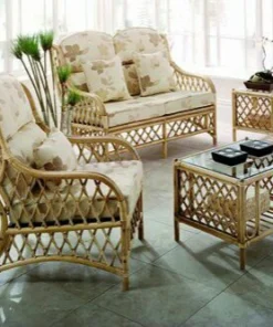 Cane Sofa Set with Glass Center Table