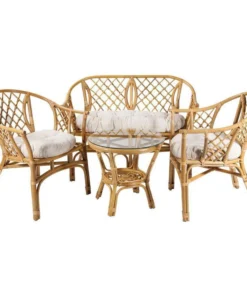 4-Seater Round Cane Dining Set