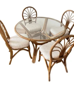 4-Seater Round Cane Dining Set