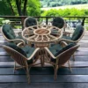 Flower-Design Round Cane Dining Set