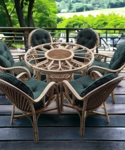 Flower-Design Round Cane Dining Set