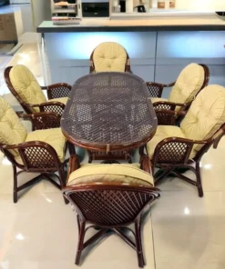6-Seater Oval Cane Dining Set