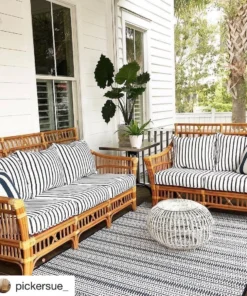 Striped Cushion Rattan Sofa Set