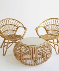 Round Rattan Chair Set with Bubble Table