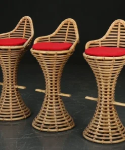 High Rattan Bar Stools (Set of 3)