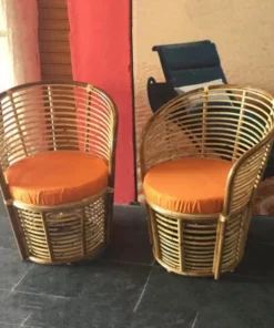 Round Rattan Bucket Chairs (2 pcs)