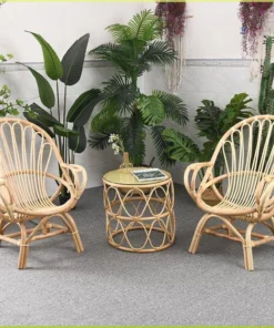 Leaf-Back Rattan Chair Set (2 Chairs + Table)