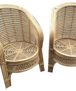 Wide Barrel Cane Chairs (Pair)