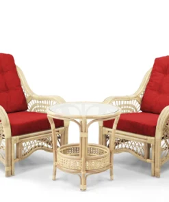 Rattan Armchair Set with Glass Table