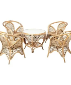 Classic Rattan Coffee Set (4 Chairs + Round Table)