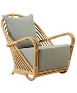 Rattan Lounge Chair with Grey Cushion