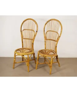 Vintage High-Back Rattan Chair (Set of 2)