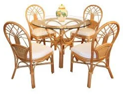 Glass-Top Rattan Dining Set (4 Seater)