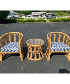 Rattan Barrel Chair Set With Round Table