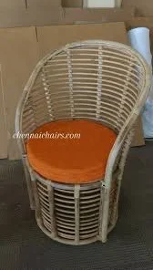 Classic Barrel Rattan Chair (Orange Cushion)