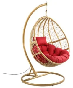 Rattan Hanging Egg Swing (Red Cushion)