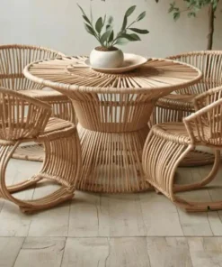 Modern Curved Rattan Dining Set