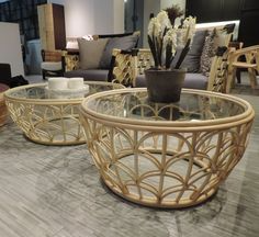 Round Rattan Glass Coffee Table