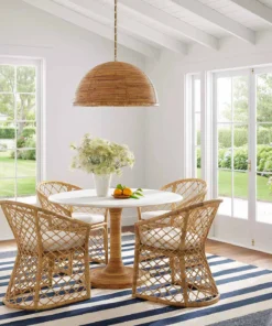 Rattan Dining Set with White Table