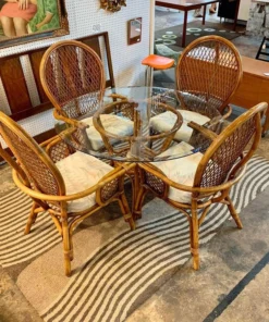 Vintage Rattan Round Dining Set