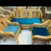 Rattan Sofa Set With Blue Cushions