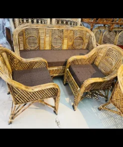 Rattan Sofa Set With Brown Cushions